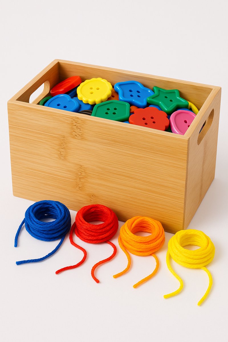 Set met 45 grote knopen en 20 rijgveters – Stimuleert fijne motoriek bij ouderen